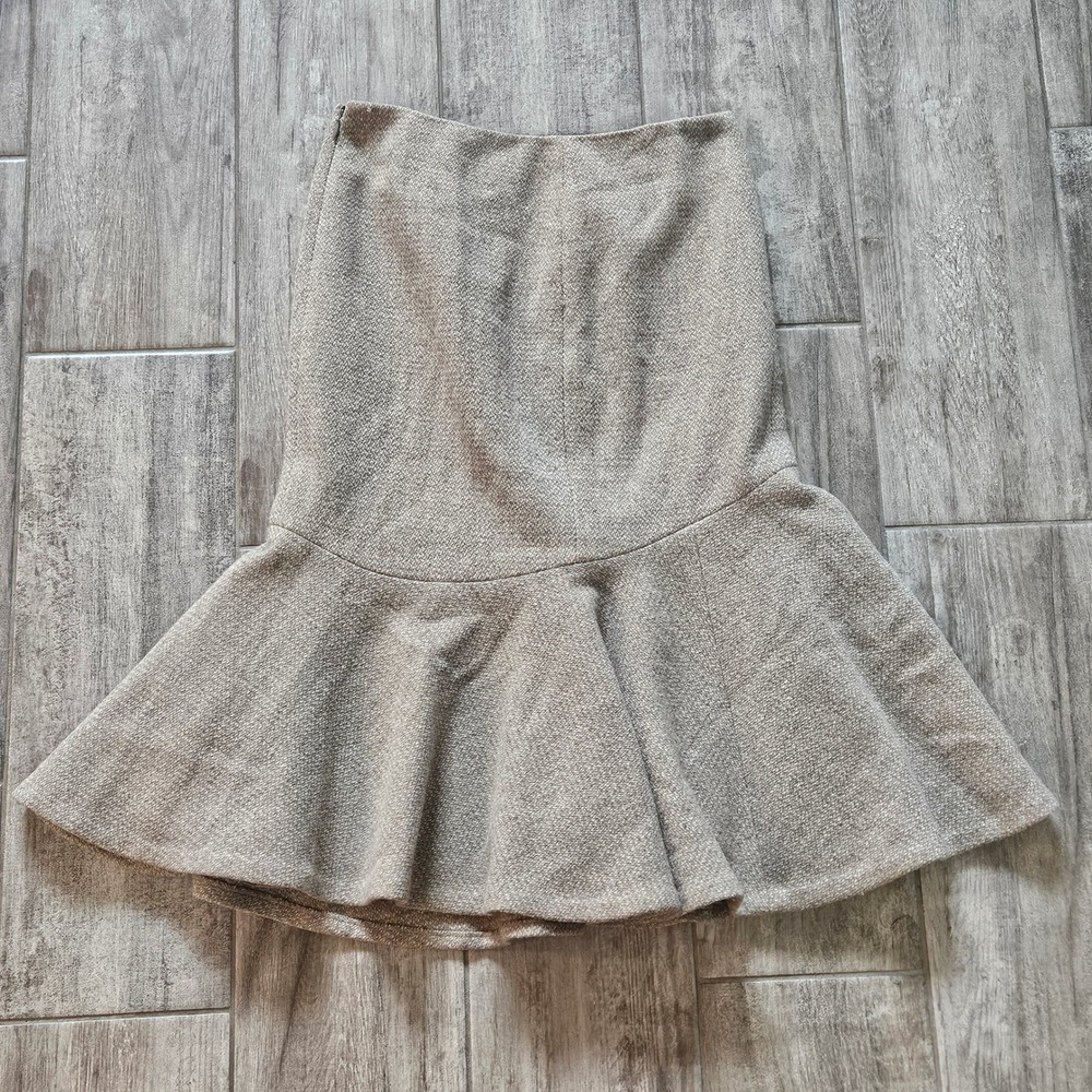 Ralph Lauren Beige Tweed‎ Skirt Size 4 Black Label Ruffle Flounce Hem Wool Blend - Picture 6 of 10